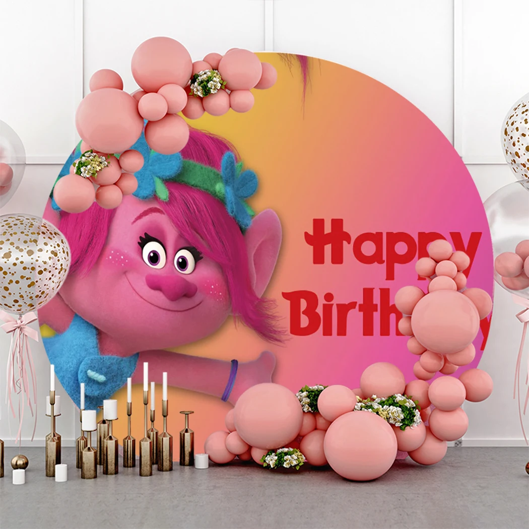 Hasbro Trolls Poppy Cylinder Cover Baby Shower Round Photo Backdrop Birthday Party Props Dessert Table Photography Background