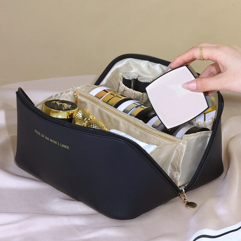 

Zipper Tote Makeup Bag PU Cosmetic Pouch Large Waterproof Storage Organizer Women's Travel Toiletry Bag Four Colors Available