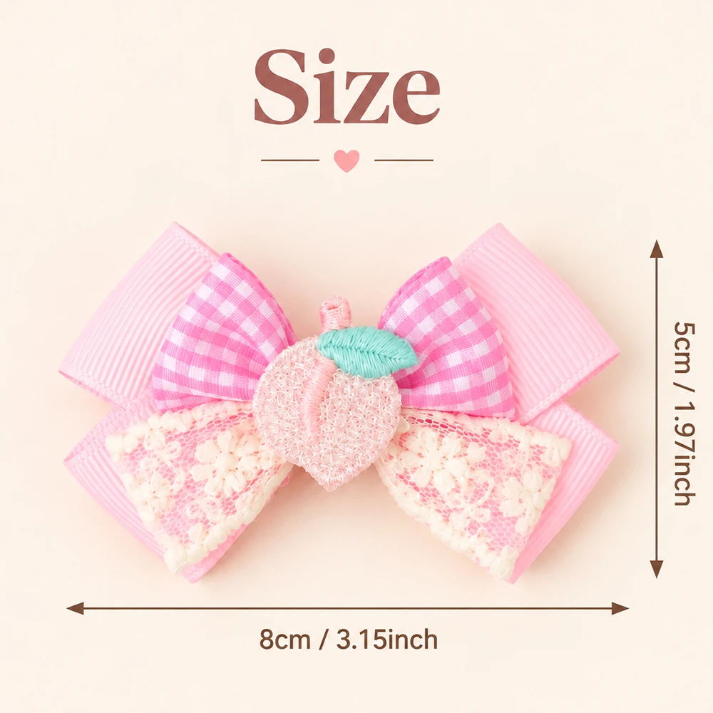 2Pcs Girls Bow Hair Clip Pink Gingham Lace Peach Hairpin Pair Toddler Kids Hair Accessories Birthday Party Photo Prop