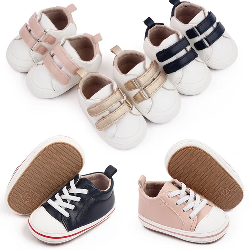 Newborn Baby Boys Girl Shoe Moccasins Sneakers Solid Color/Contrast Color PU Leather Anti-Slip Sole Prewalker First Walker Shoes