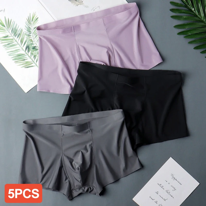 

5 PCS/SET Men's Ice Silk Underwear Summer Thin Breathable Seamless Panties Sexy Male Underpants Comfortable XL-XXL Panties