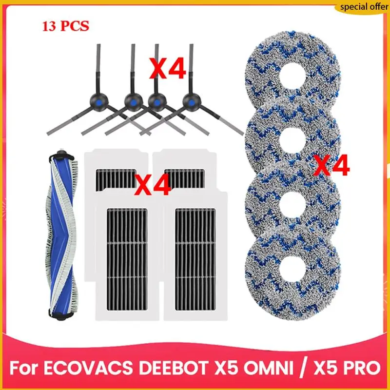 

A50I для робота-пылесоса ECOVACS DEEBOOT X5 OMNI/X5 PRO, детали для пыли, мешок для пыли, фильтр Hepa, основная боковая щетка, тряпка для швабры