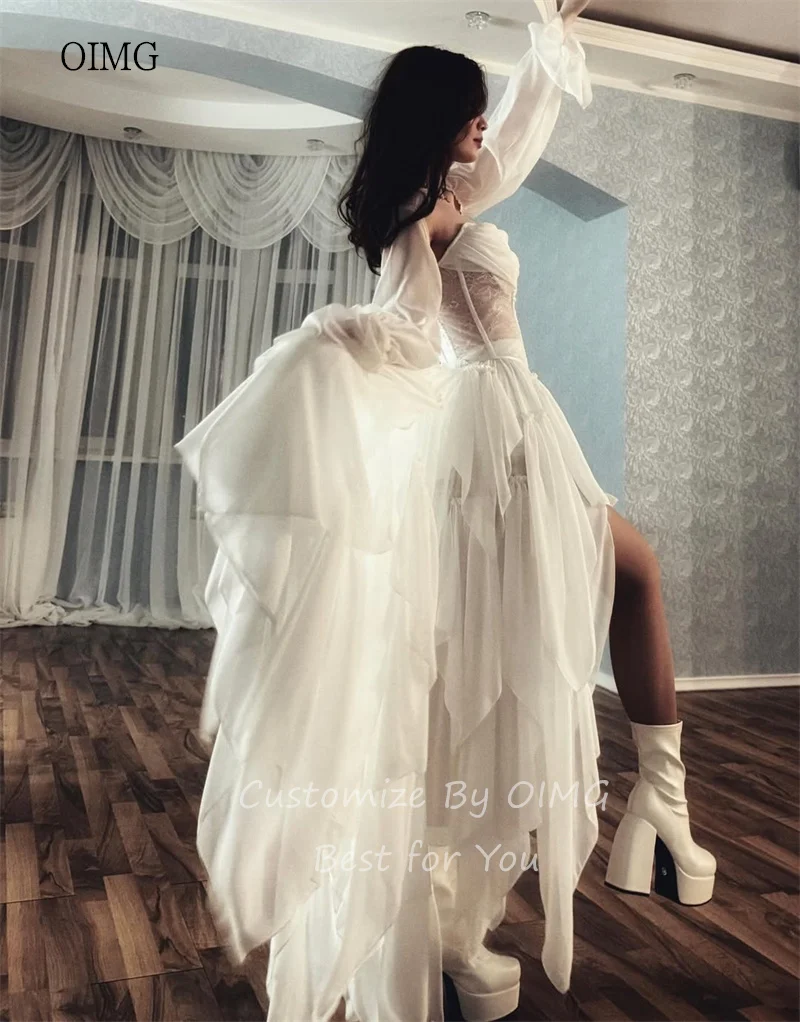 OIMG Maxi Ivory/Navy Blue High/Low Prom Gowns Off The Shoulder Party Gown Ruffled Tiered Evening Dress vestidos gala Customized