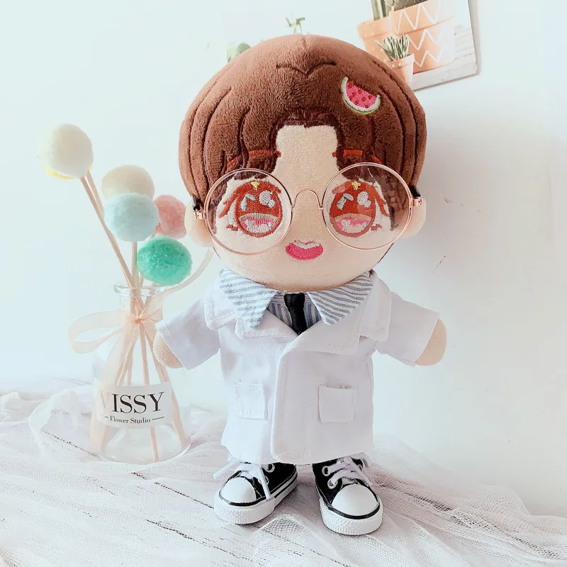 

20cm Cartoon Doctor's White Coat Shoes Glassess Pants Set Plush Idol Doll Clothes Accessories Toys Gifts Anime Game Periphery