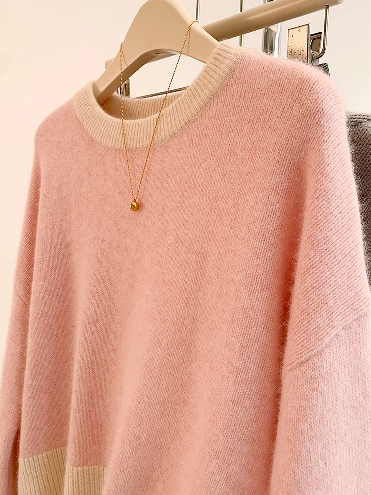 Pink Sweet Pullover Sweater Women Autumn Winter Design Sense Niche Lazy Style Loose Long Sleeve Knitted Tops