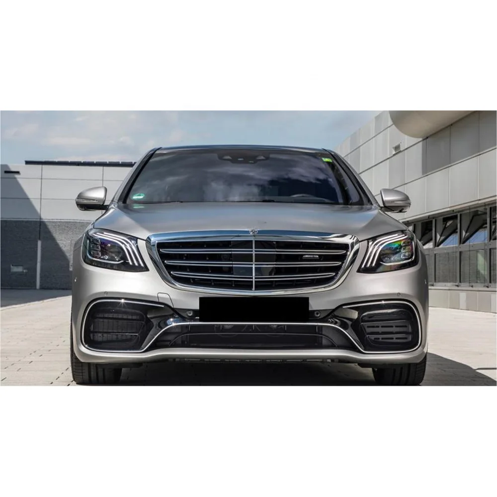 S Class W222 2018-2020 Upgrade to S63 Style Body Kit Front Bumper Rear Lip Exhaust Pipe Grille Side Skirt Headlight Tail Light