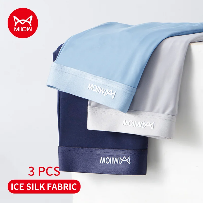 MiiOW 3Pcs Eis Seide Männer Höschen Graphene Antibakterielle männer Unterwäsche Boxer Herren Unterhose Atmungsaktive Sommer Mann Boxer Briefs
