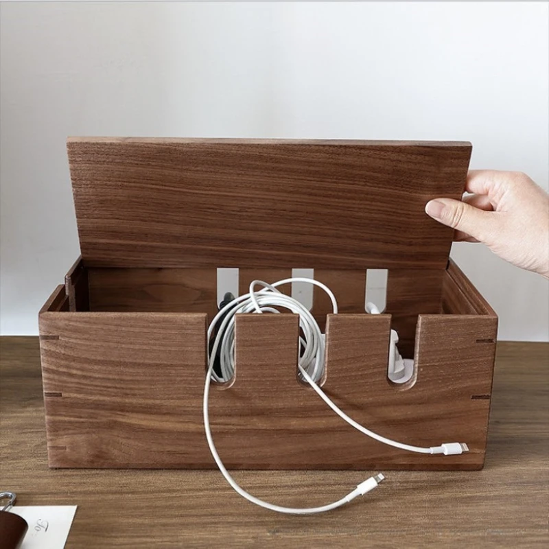 Light Luxury Style Wooden Junction Box Data Cable Plug Arrangement Box Non-slip Power Socket Arrangement Box Home Storage