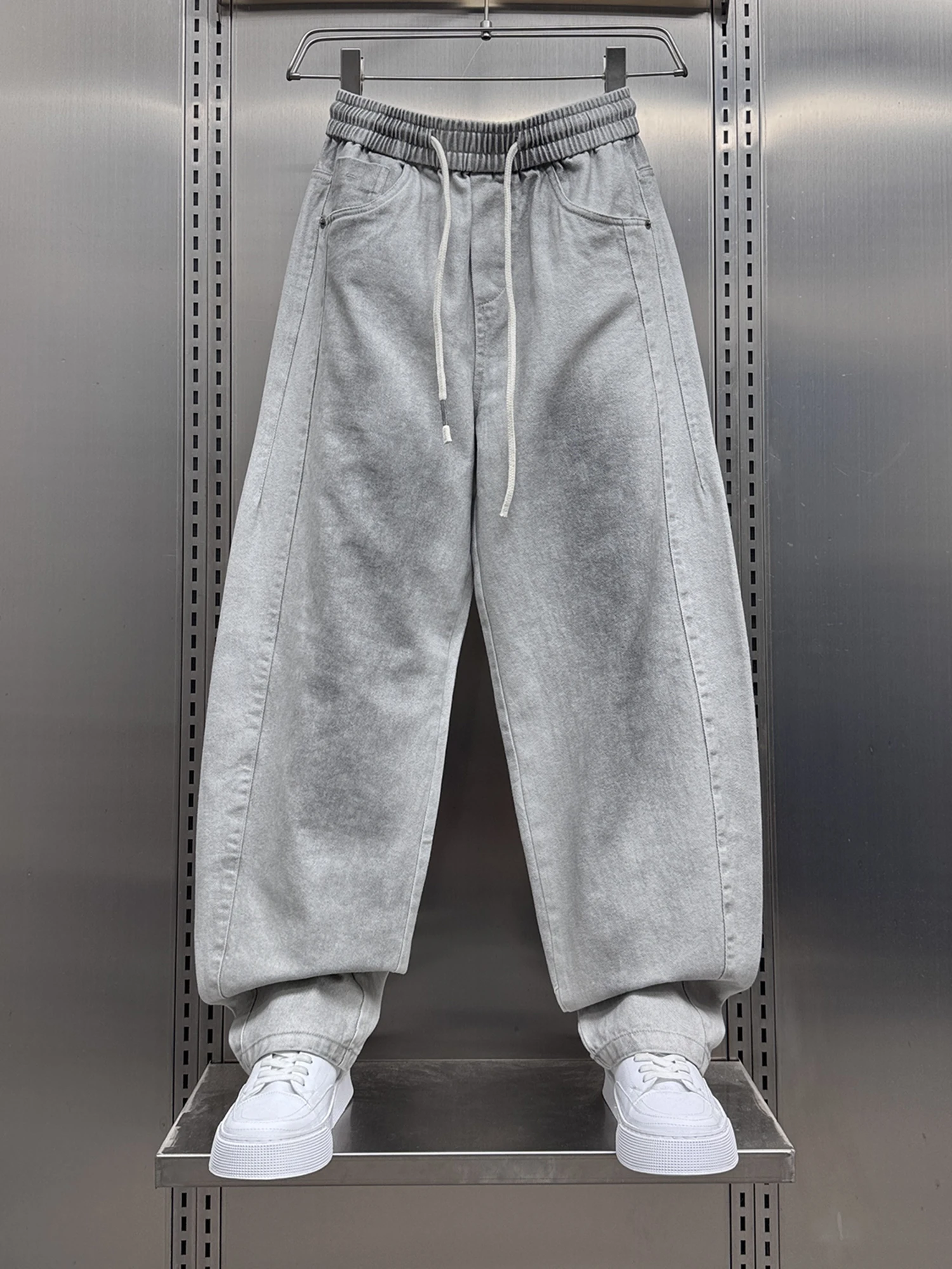 

Ретро-брюки в американском стиле, свободные, широкие, мужские, повседневные, прямого кроя, удобные, осенняя новинка, черно-белые