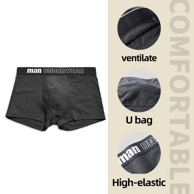 Men Boxers Underpants Sports Underwear Black Gray L XL XXL Soft Breathable Fashion Shorts Letters Wide Band Pants