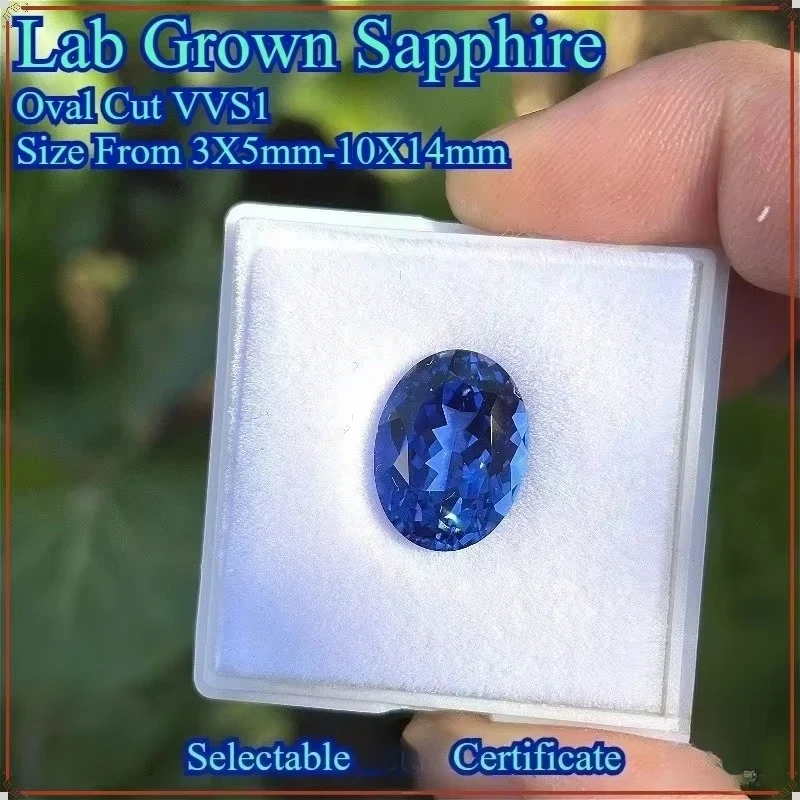 Lab Grown Sapphire Royal Blue Oval Shape Multiple Size Gemstone  Pass Diamond Tester for Diy Jewelry Making With Certificate