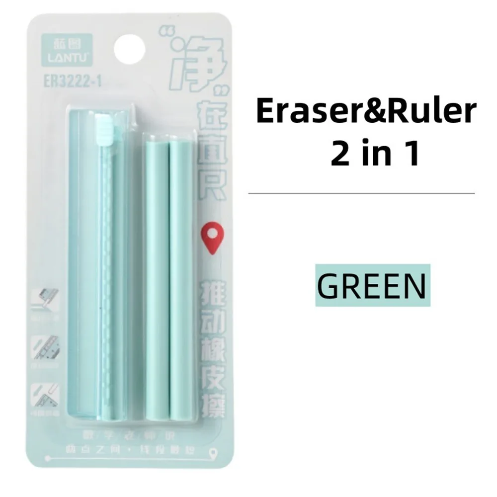 6PCS/Set New 2-in-1 2-in-1 Eraser Ruler No Debris with Replaceable Core Pencil Erasers Rubber Eraser Office School