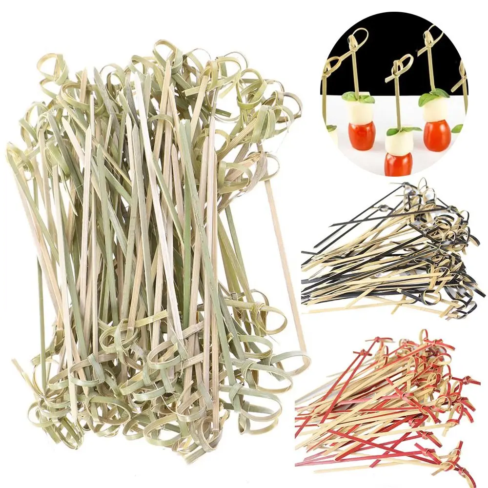 100pcs Household Disposable Cocktail Picks Party Decoration Kitchen & Bar Bamboo Knot Bar Tool Barbeque Fruit Forks