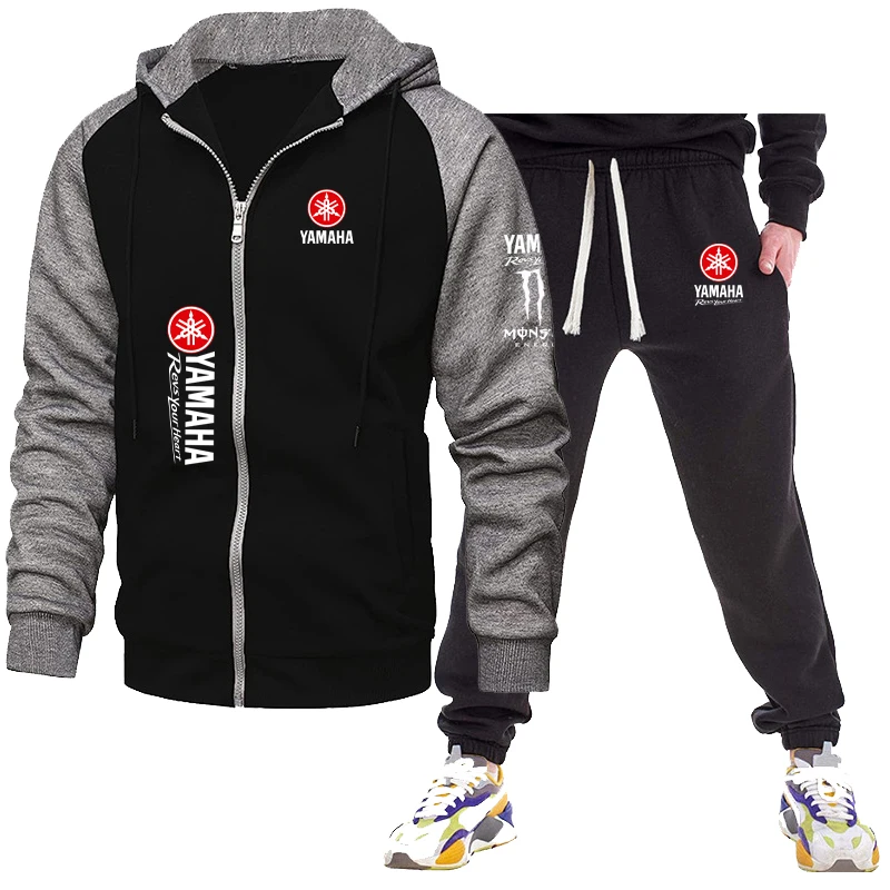 

2026 YAMAHA Men's autumn and winter casual sportswear set, trendy retro fleece long-sleeved jacket, suitable for daily commuting