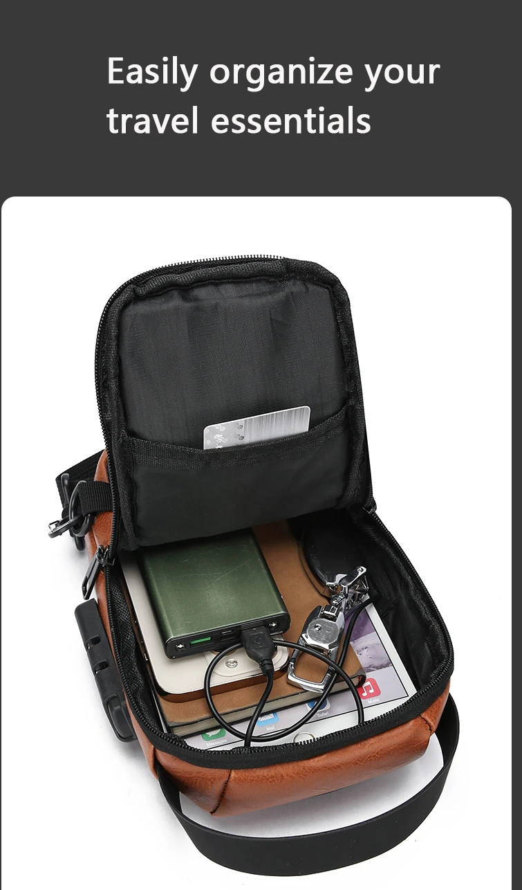 Men's Anti-Theft USB Chest Bag Multifunction Sling Shoulder & Password Lock Crossbody Cycling