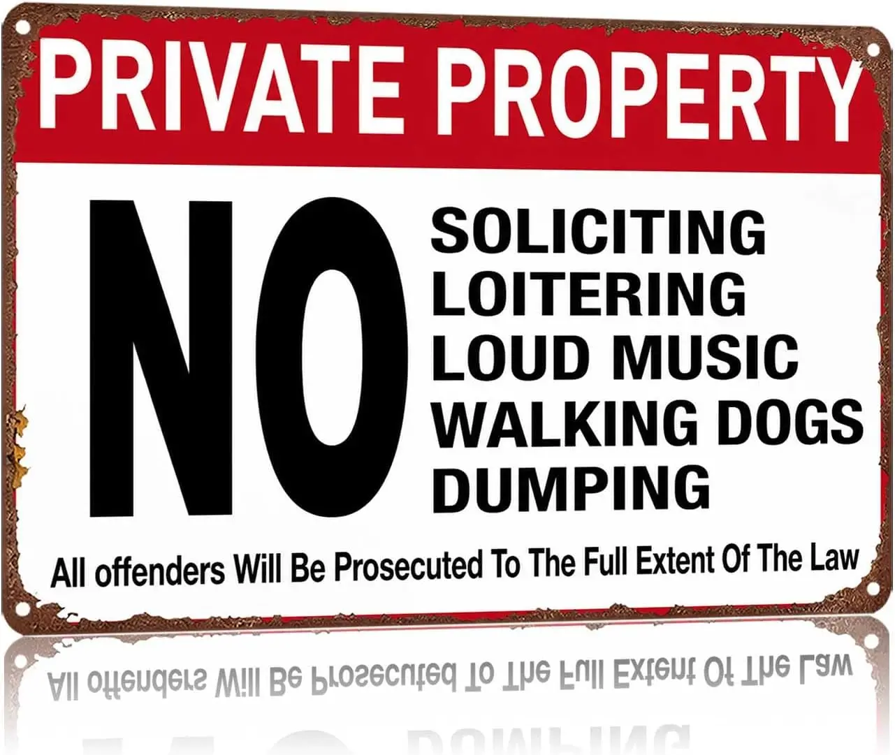 Metal Sign Private Property No Soliciting Loitering Loud Music Wall Decor | Classic  ,Retro,Waterproof Aluminum,Funny,UV-printin