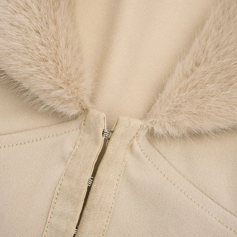 Vrouwen namaakbont patchwork 2-delige set kraagvorm met lange mouwen en enkele rij knopen crop top + bodycon minirokken