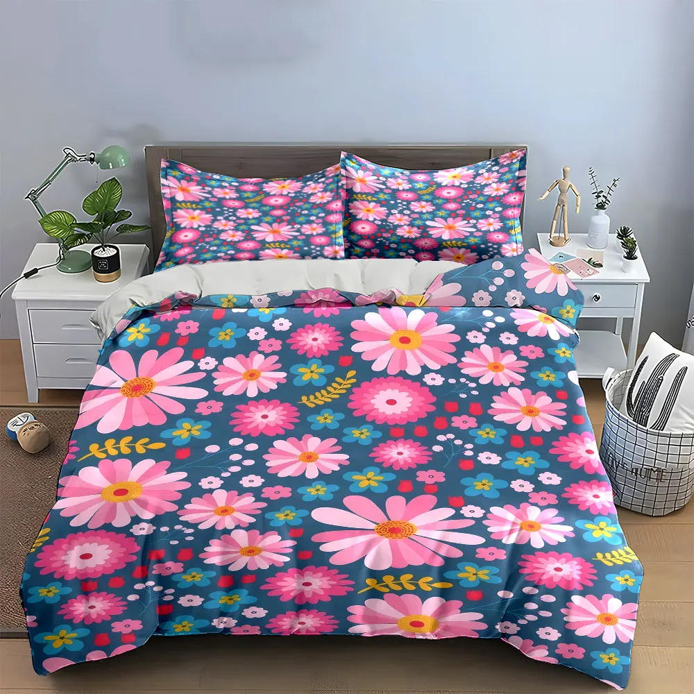 

Floral Three-Piece Decorative Set Bedding Set with 1 Duvet Cover 2 Pillowcases Single Double King Queen, Gift