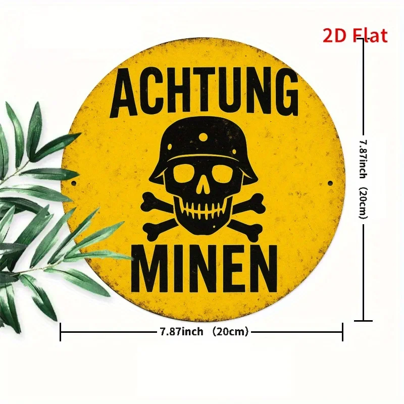 2D flat print, 1pc, vintage round iron sign- Beware of mines, 20.32x20.32 cm, suitable for home, room, garage, country, garden,
