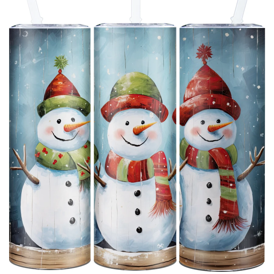 1Pc Christmas Coffee Bottle Straw Lid 20oz Large Capacity Stainless Steel 3D Print Snowman Tumbler Christmas Gift for Holiday