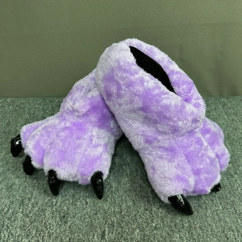 

Winter Warm Plush Dinosaur Claw Slippers Unisex for Adults Furry Animal Paw Indoor Home Floor Shoes Cozy Lined