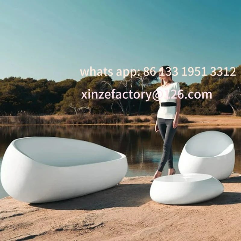 Ensemble de chaises de canapé et Table en fibre de verre personnalisable Y094, nouveauté, mode, sans soucis, pour l'extérieur ou l'intérieur, ensembles de chaises en forme de pierre