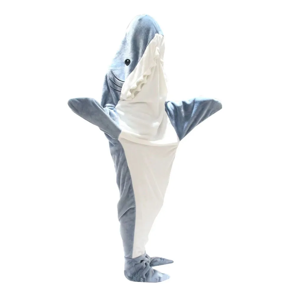 Large Size Thickened Warm Flannel WinterPajamasSharkBlanket Adult Funny Homewear Shark Onesie Sleeping Bag For Children Adult  ﻿