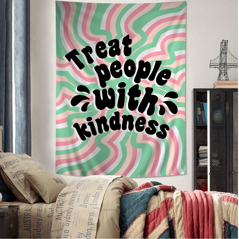 Motivational Quotes DIY Wall Tapestry Hippie Flower Wall Carpets Dorm Decor Wall Art Decor