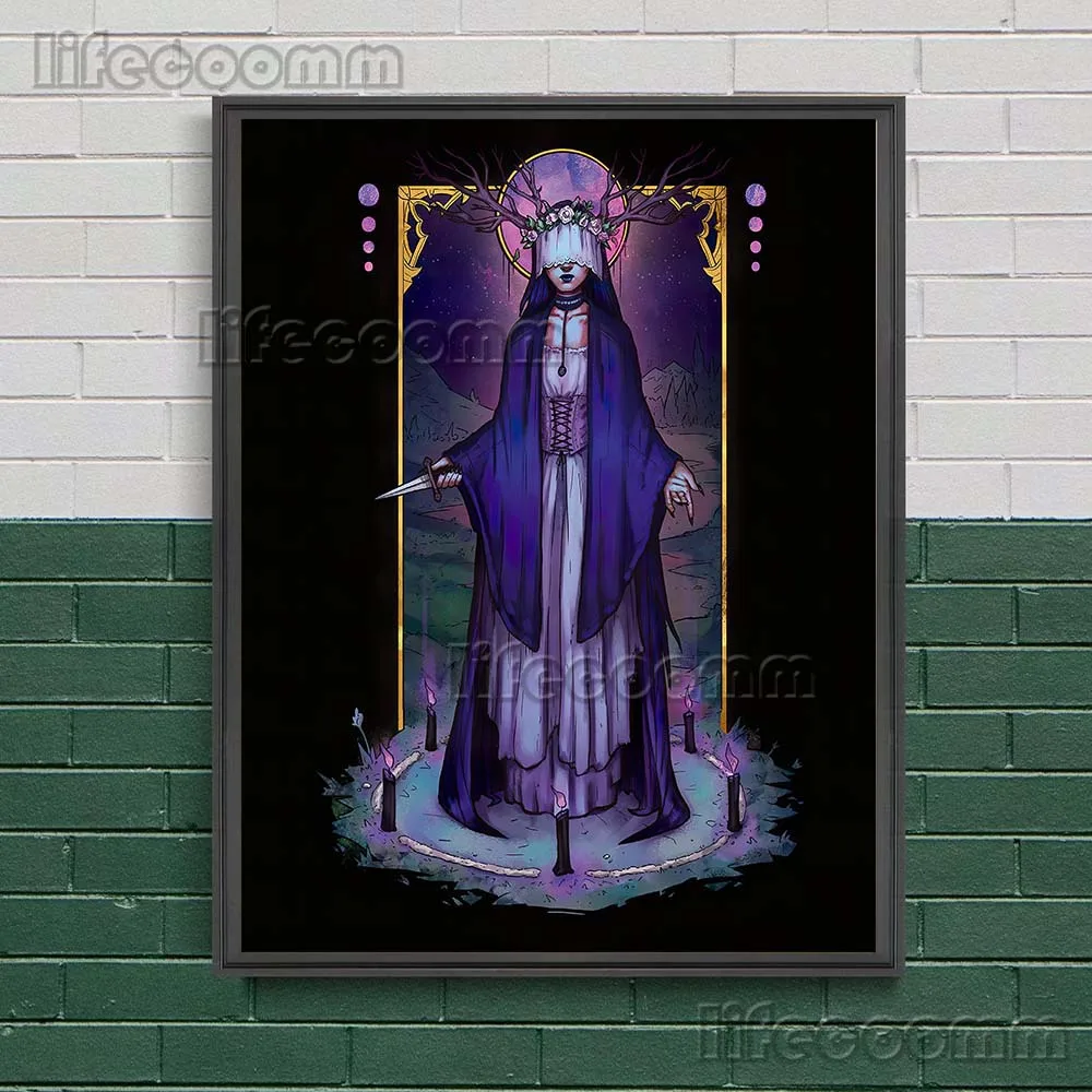 Mysticwood And Elf,Moon Wiccan Vintage Wall Art Canvas Painting Goddess Hecate Abstrace Art Poster And Print Home Decor Unframed