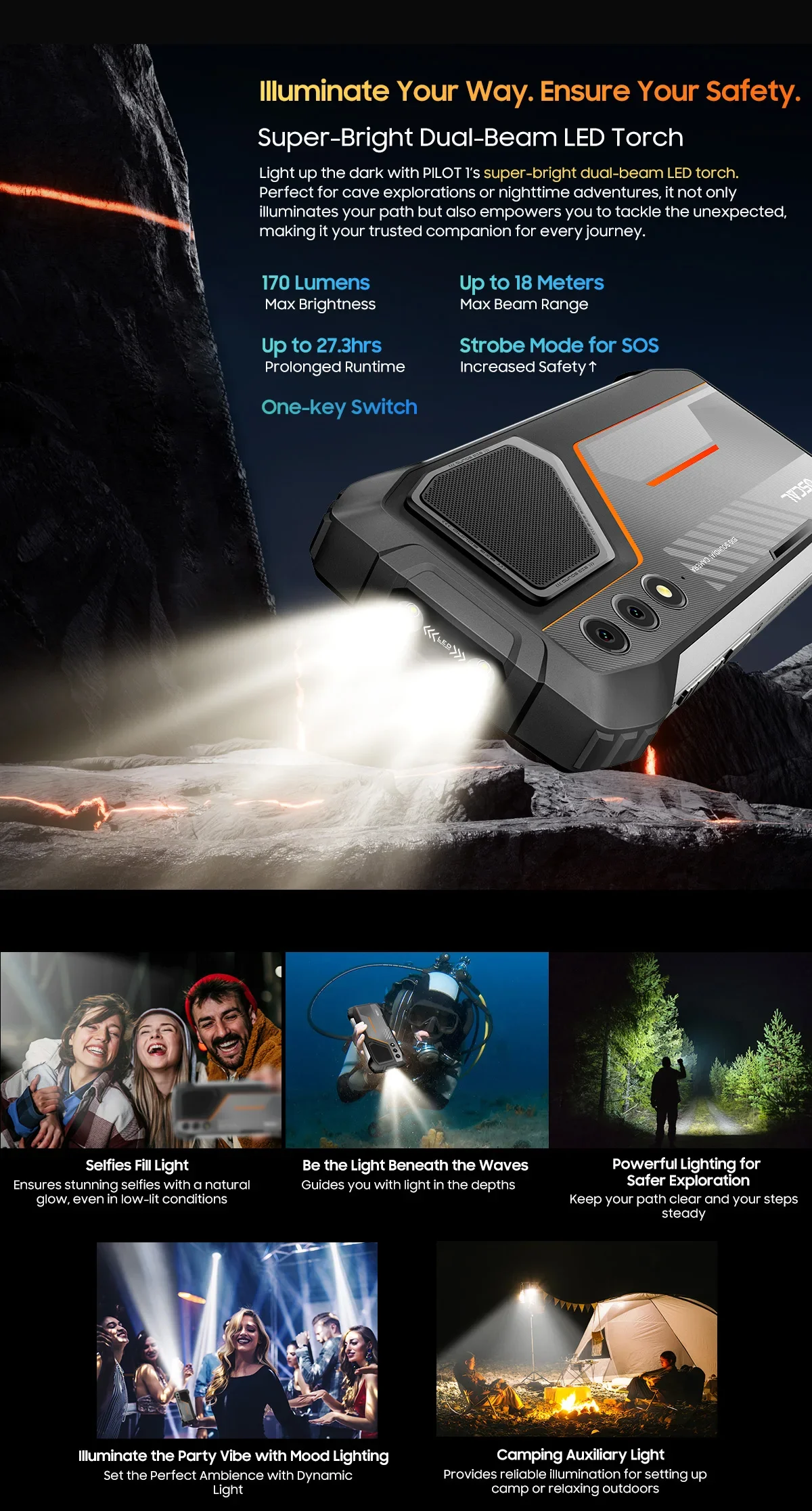 Global version Blackview OSCAL PILOT 1 Rugged Phone 6.67'' HD+ Display 50MP Camera 6GB+256GB 15000mAh NFC Smartphone Android 14