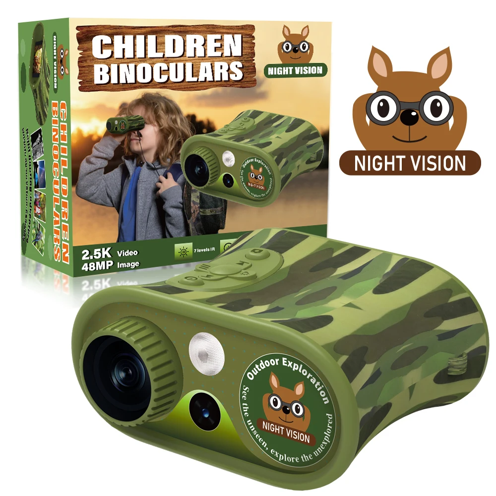 DT15 Pro 2.5K Portable Mini Kids Night Vision Binoculars 48MP 4X Optical 8X Zoom Digital Telescope Camera for Camping with Light