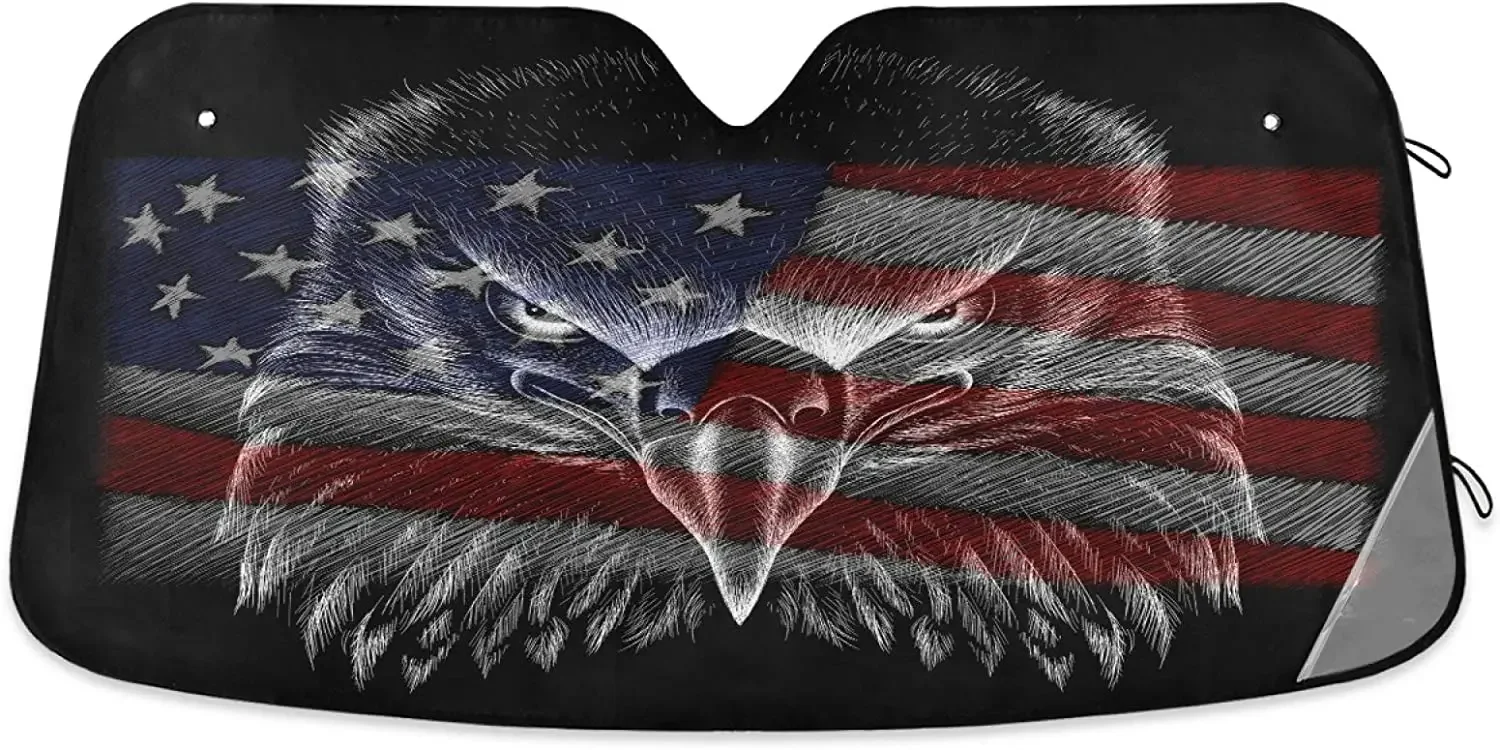 Parasol para parabrisas de coche, bandera americana, águila calva, bloques de sombrilla patrióticos de EE. UU., Protector de rayos UV, mantiene tu vehículo fresco, Sol Shi