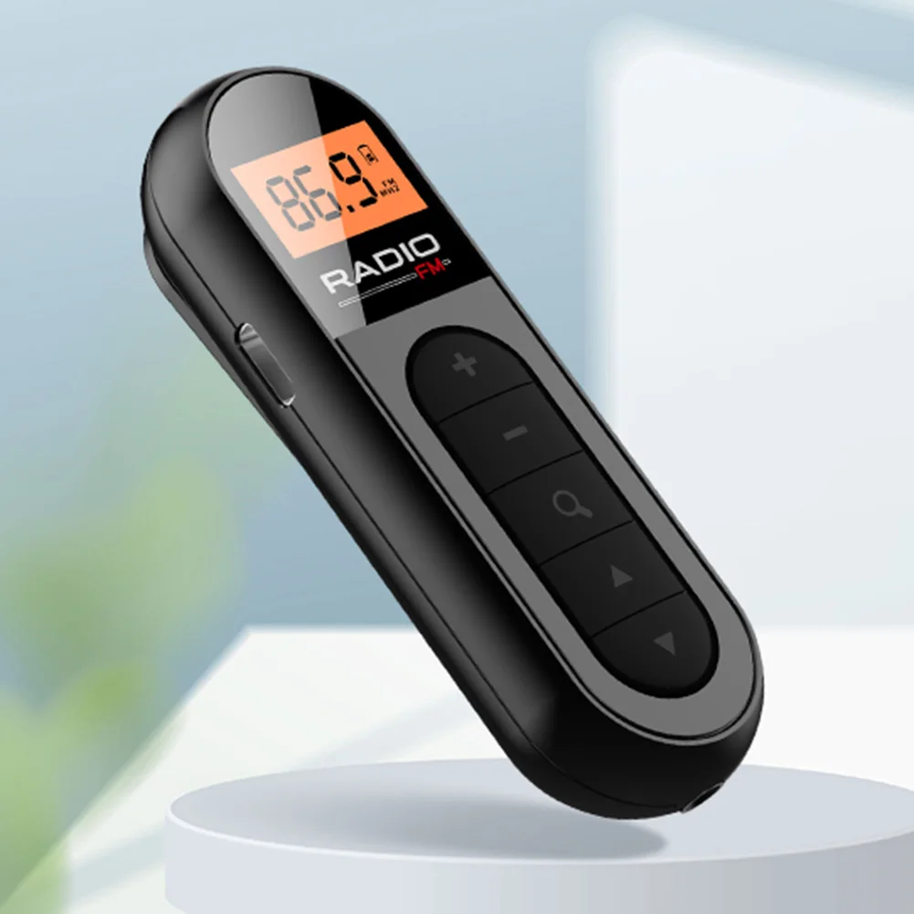 مشبك راديو صغير 76-108 ميجا هرتز راديو Lavalier قابل لإعادة الشحن راديو وكمان مع شاشة LCD بإضاءة خلفية لاجتماع الدليل السياحي الرياضي