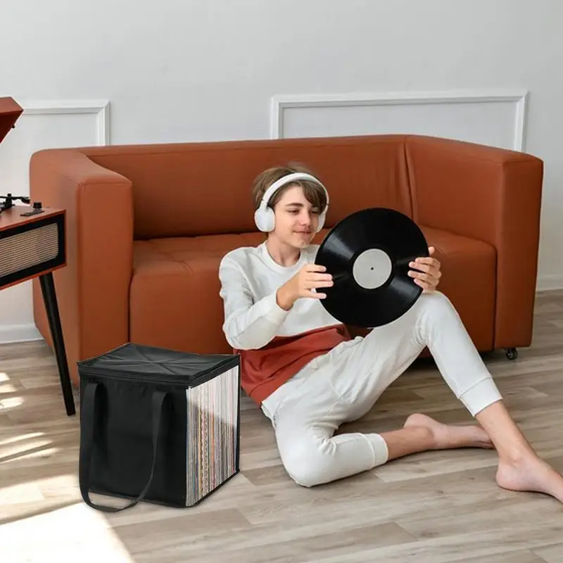 Vinyl Record Carrying Storage Case Travel Storage Bag Dustproof Portable Case With Lid Handles For 12 Inch Vinyl Albums