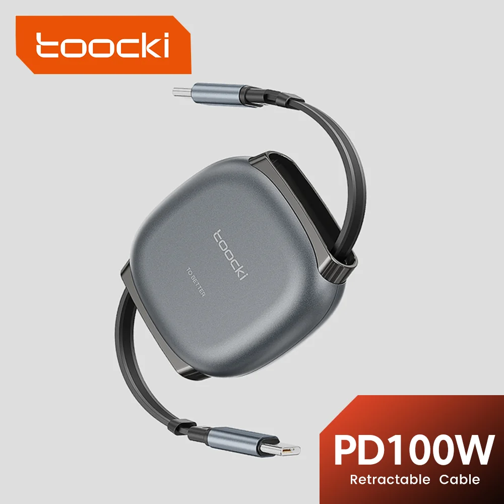 Toocki Type C To USB C 100W Retractable Cable 480Mdps Fast Chaerger Cable Mini Size  For iphone 16 15 Pro Max Samsung Data Cable