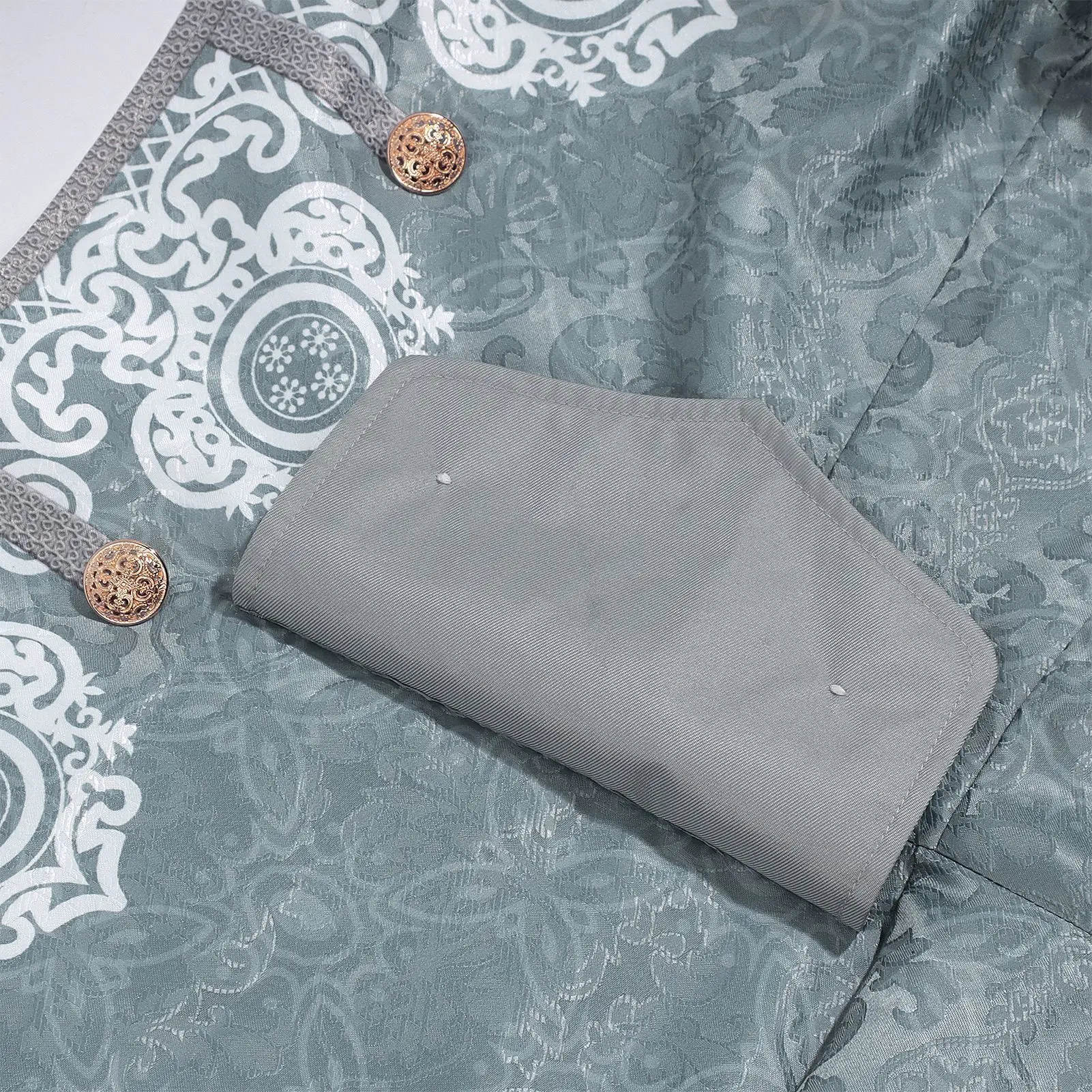 Herren Vintage Viktorianisches Edles Prinzenkostüm Grau-Weißer Jacquard-Stickmantel Mittelalterliches Königliches Cosplay Theater-Party-Faschingskostüm – Detail 10