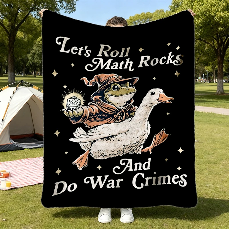 Let's Roll Math Rocks And Do War Crimes Flannel Blanket, Funny Frog Wizard Flannel Throw, Chaotic TTRPG Goose Rider