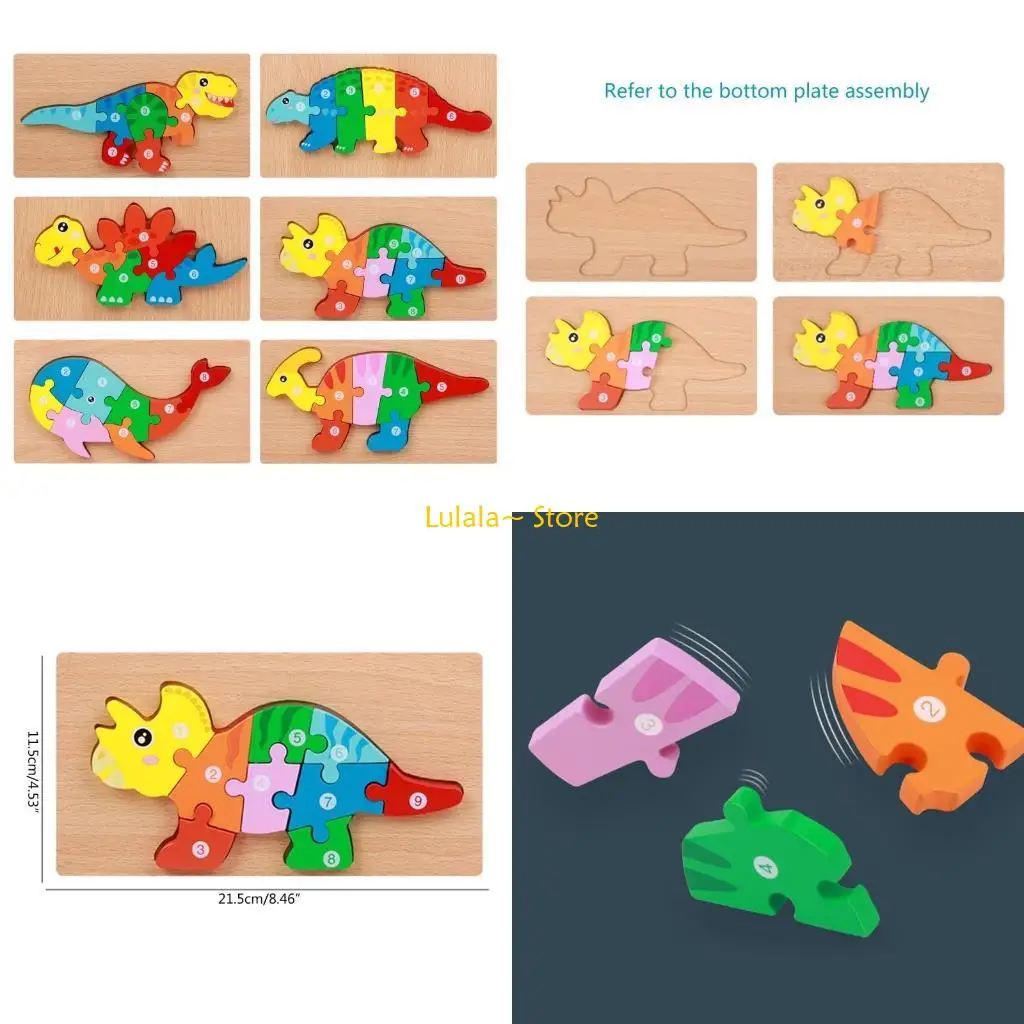 Y4QA Toddler Wooden Puzzle Toy Dinosaur, Vehicles Puzzles Kindergarden Kids Gift