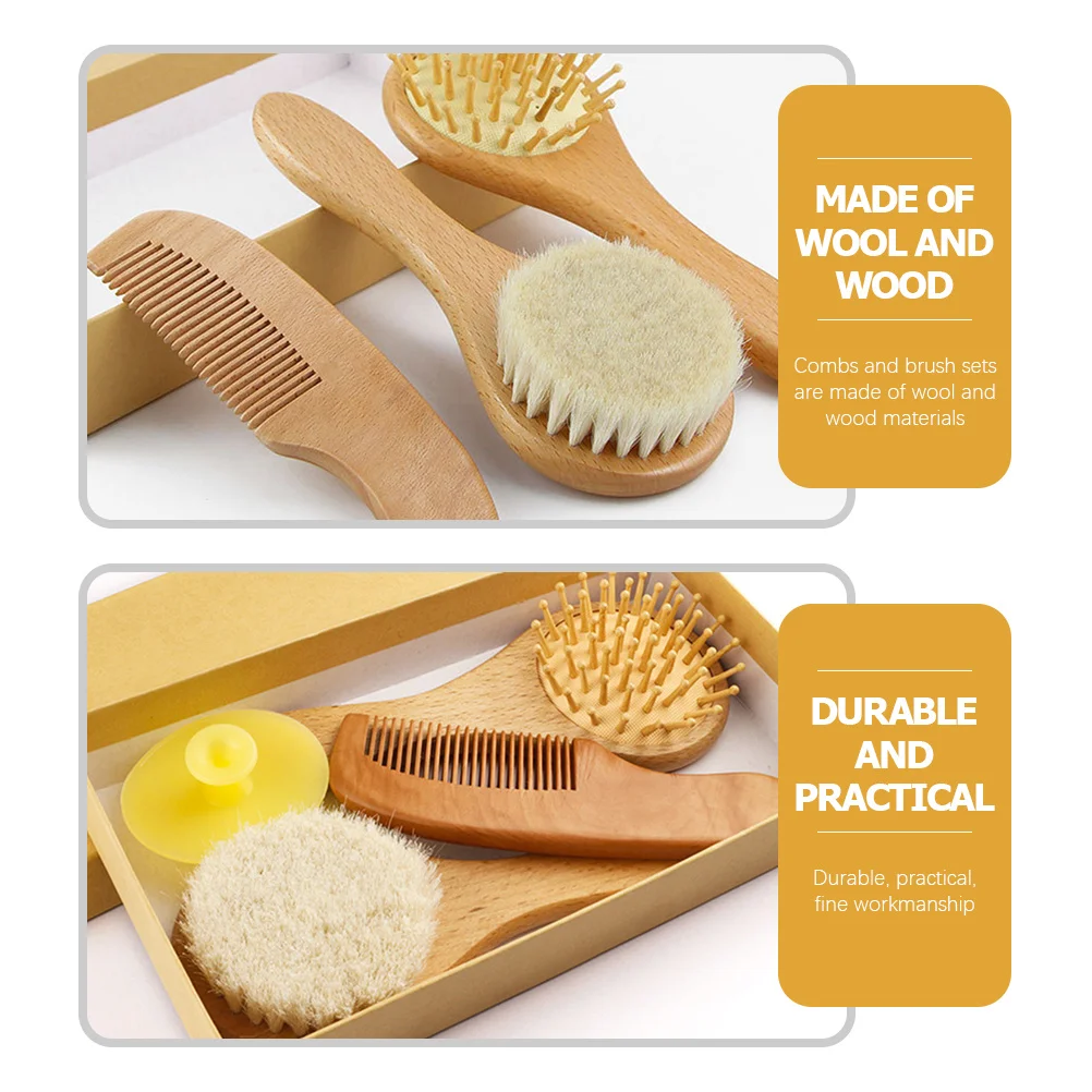 

1Set Baby Woolen Brush and Comb Set Newborn Scalp Massager Promote Circulation Soothe Emotions Baby Hair Brush