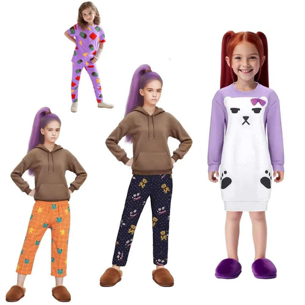 

Anime KPop Demon Cos Hunter Superstar Cos Home Wear Zoey Purple Printed Pajamas Rumi Cosplay Mira Bear Pajamas Halloween Suit