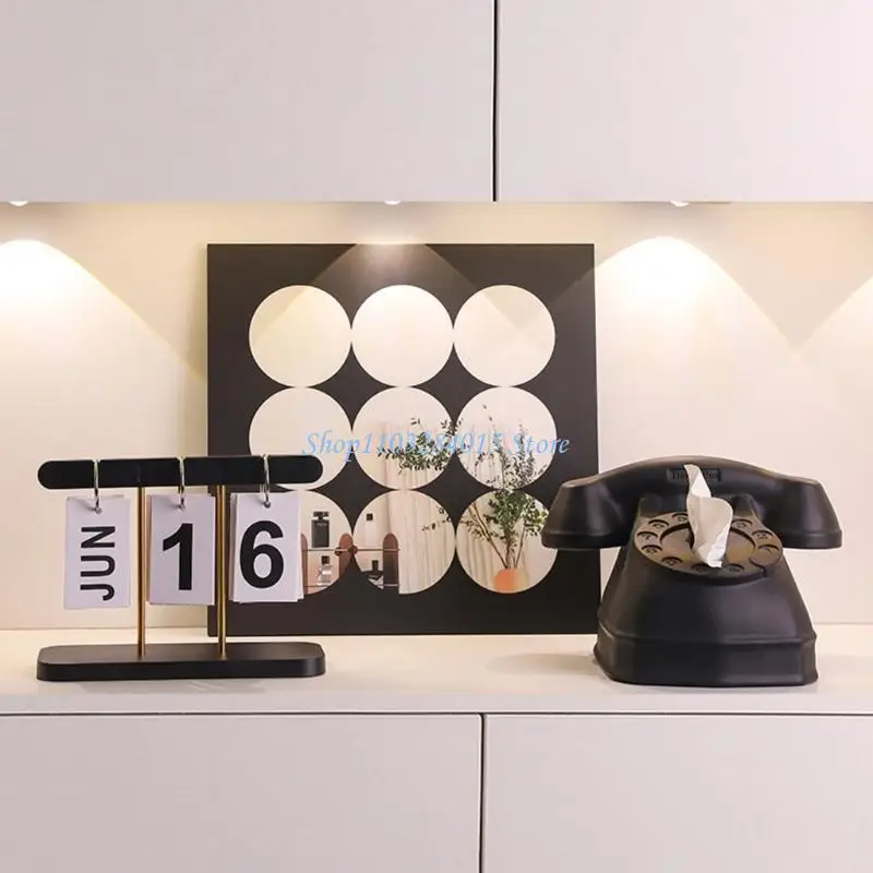 

R6FF Stylish Flipping Calendar Tabletop Calendar with Metal ABS Frame For Office Desk Home Living Room Entryway Display