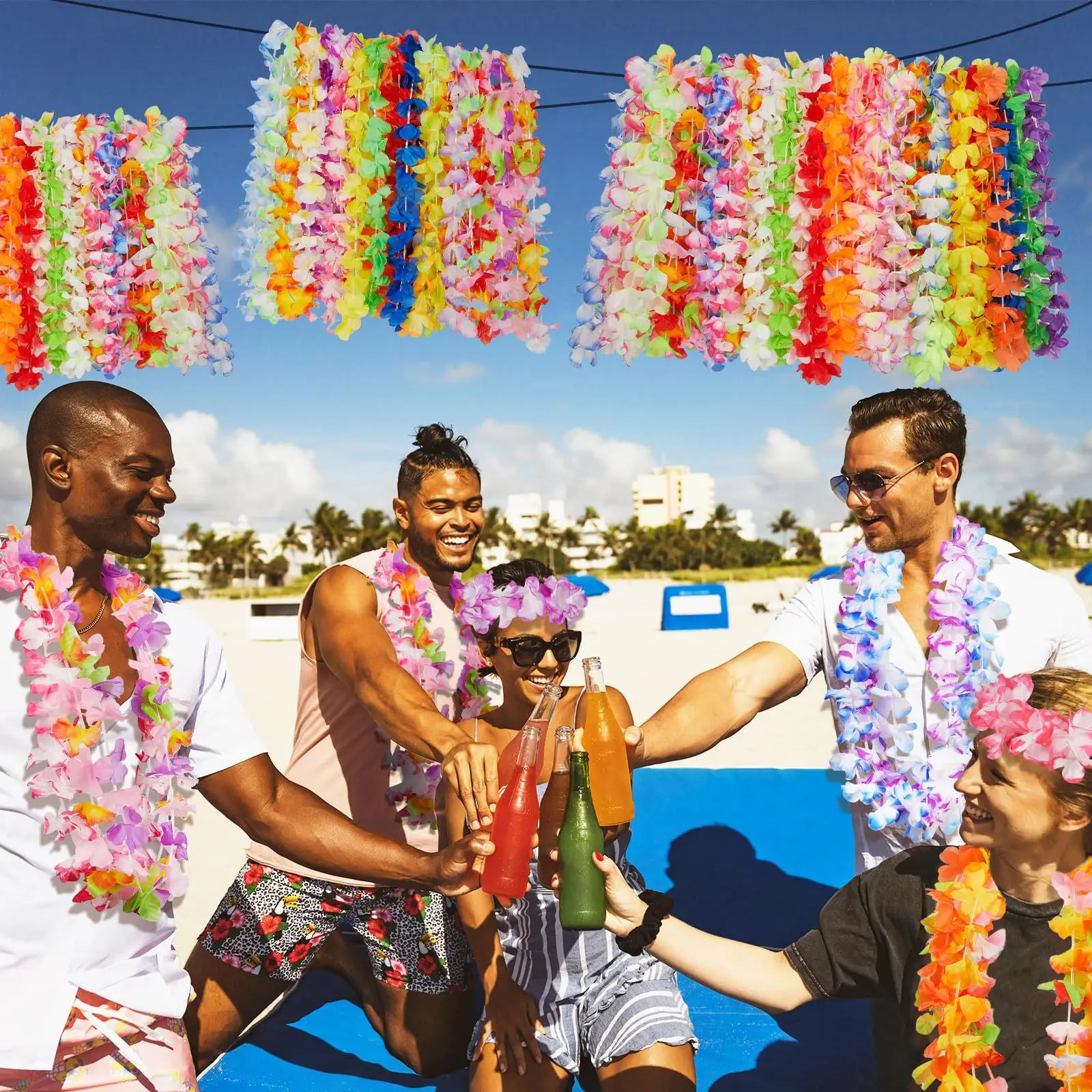 6/12/24/50 Stück Hawaiianische Blumenkette Künstliche Blumengirlande Tropische Party Sommer Strand Hochzeit Geburtstag Pool-Party Dekoration – Detail 12
