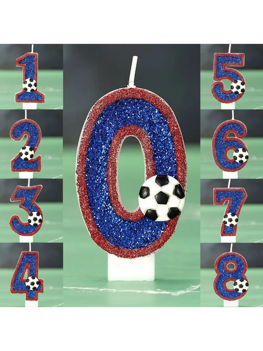 Blaue Zahlenkerzen mit Rotem Rand im Fußball-Design Kreative Digitale Geburtstagstorten-Dekoration