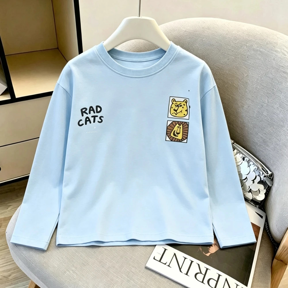 Boys Girls Cotton Crew Neck Long Sleeve T-shirt Ultra Soft Tee for Home School Outdoor Play Kids Daily Outfit  Children Everyday
