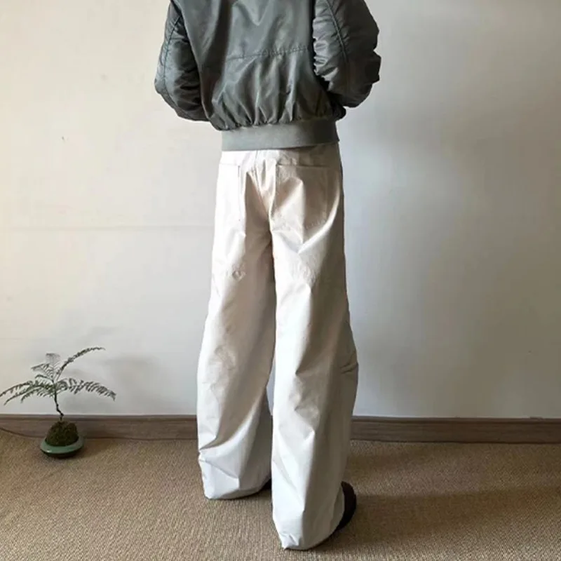 OR FL Thin Both Knees Fold American Women Cargo Trousers Retro Streetwear Brand Arc-shaped Cutting Wide Leg Paratrooper Pants