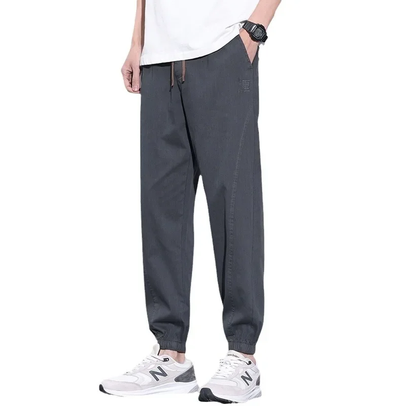 2024 New Spring Men Pants Korean Fashion Mid Waist Casual Sport Men's Pants Elastic Tie Feet Y2k Clothes Loose Men's Clothing