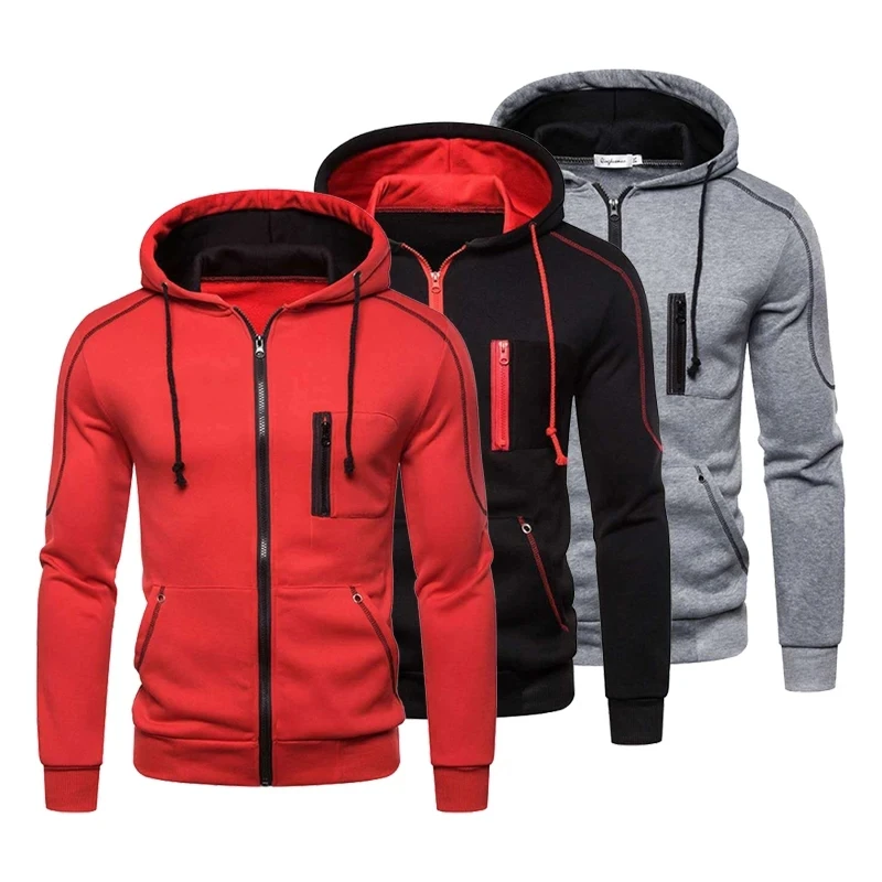 CCM Men\'s Sports Hoodie Casual Winter Lined Plus Fleece Zipper Pocket Clothing Everyday Outdoor Hooded Sweatshirt Black