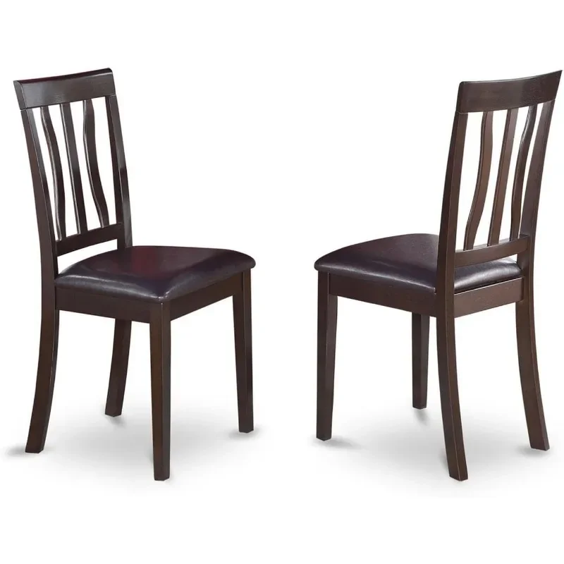 

Furniture Antique Dining Faux Leather Upholstered Wooden Chairs, Set of 2, Cappuccino