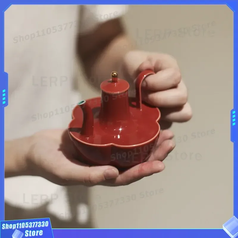 Chinese Red Begonia Wine Pot Set Forbidden City Style Small Teapot Wedding Cup Divided Tea Set Traditional Ceramic Teacup