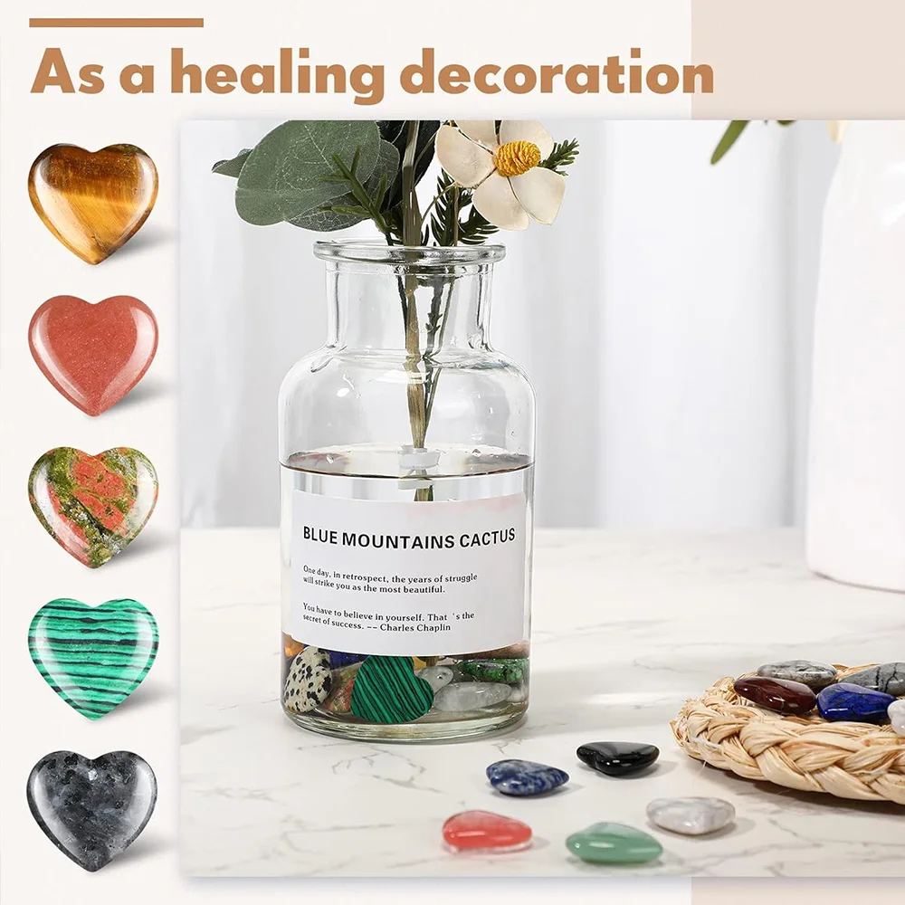 1pc Natural Heart Shaped Crystal Stones Mini Love Heart Palm Pocket Worry Stone Healing Meditation